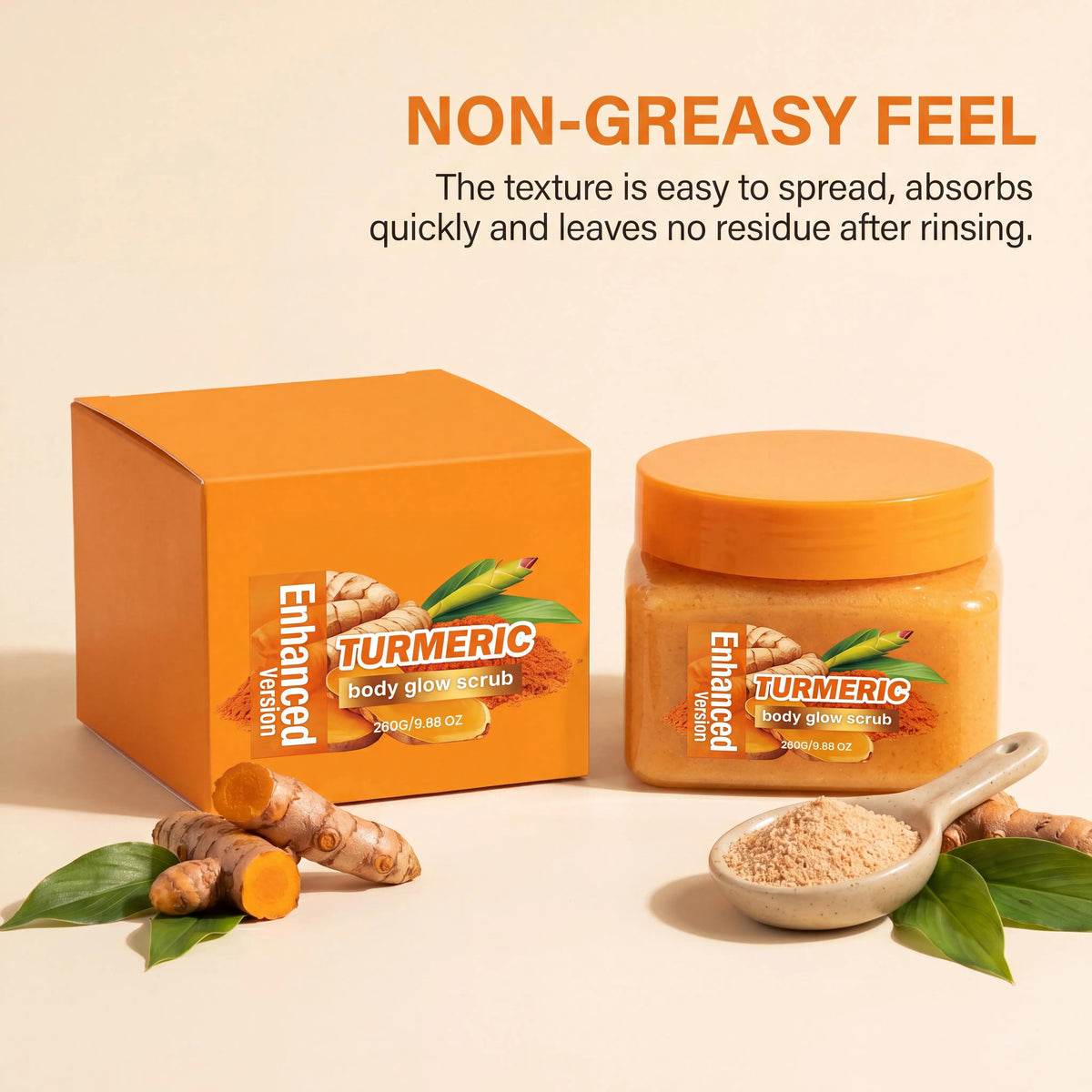 Organic Turmeric Exfoliating Body Scrub 280g – Brightening Body Scrub Cream PLUSH