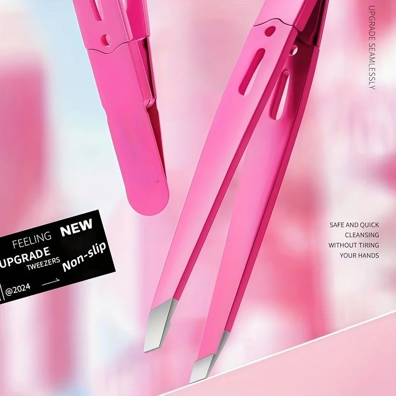 Pink Stainless Steel Slant-Tip Eyebrow Tweezers | Precision Eyebrow Tweezers PLUSH