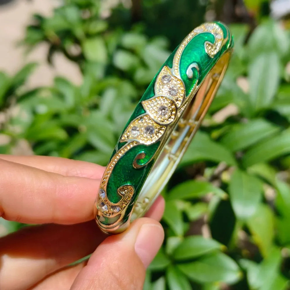 Cloisonné Crown Bangle – Vintage Bohemian Gold-Tone Bracelet Enamel Bangle Bracelet PLUSH 7