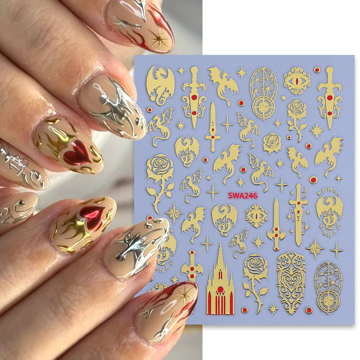 Gothic Dragon 3D Nail Decals – Dark Fantasy Bronzing Stickers 2pk Nail Art Stickers PLUSH