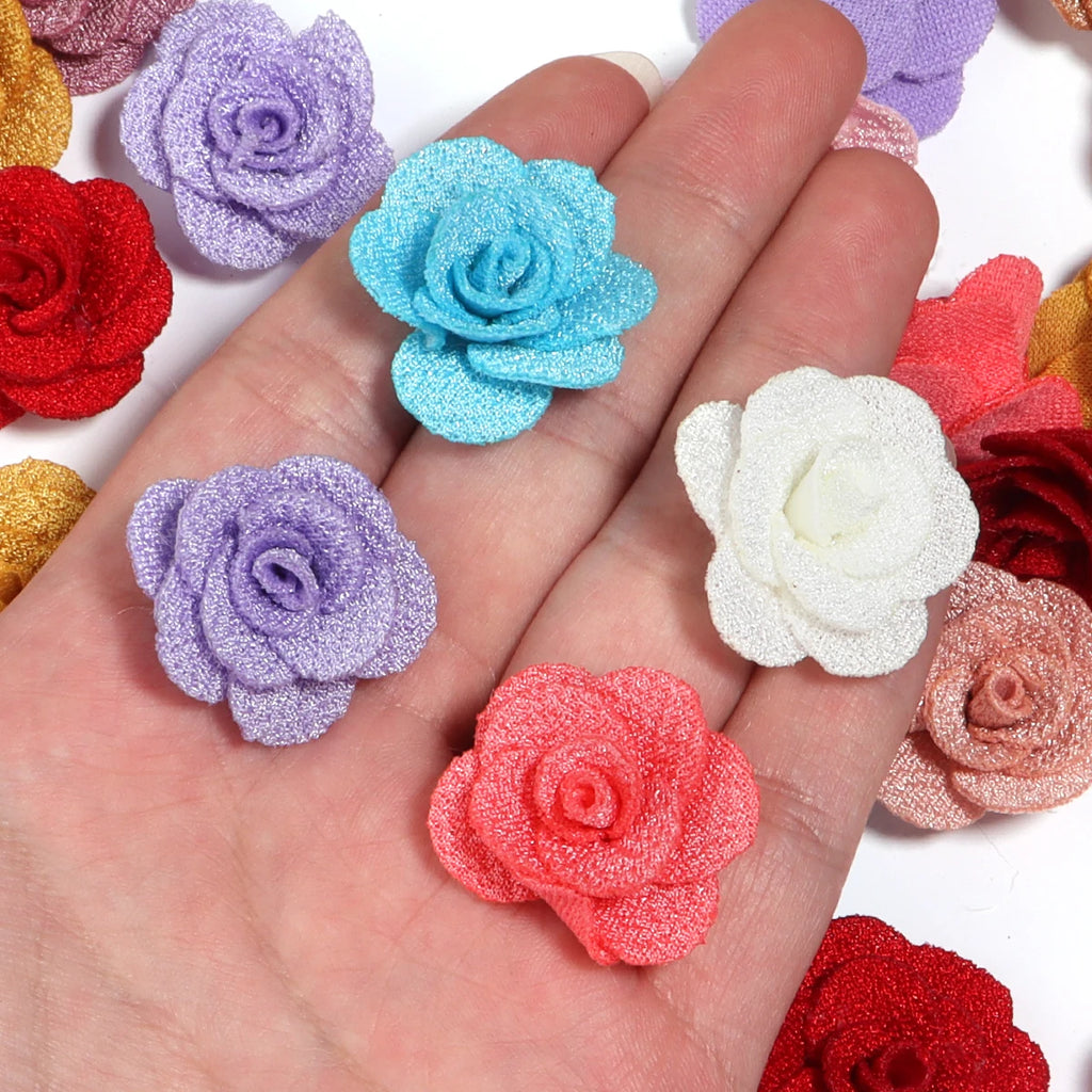 10pcs 3cm Fabric Rose Flowers for DIY Sewing & Crafts Fabric Flower Embellishments PLUSH