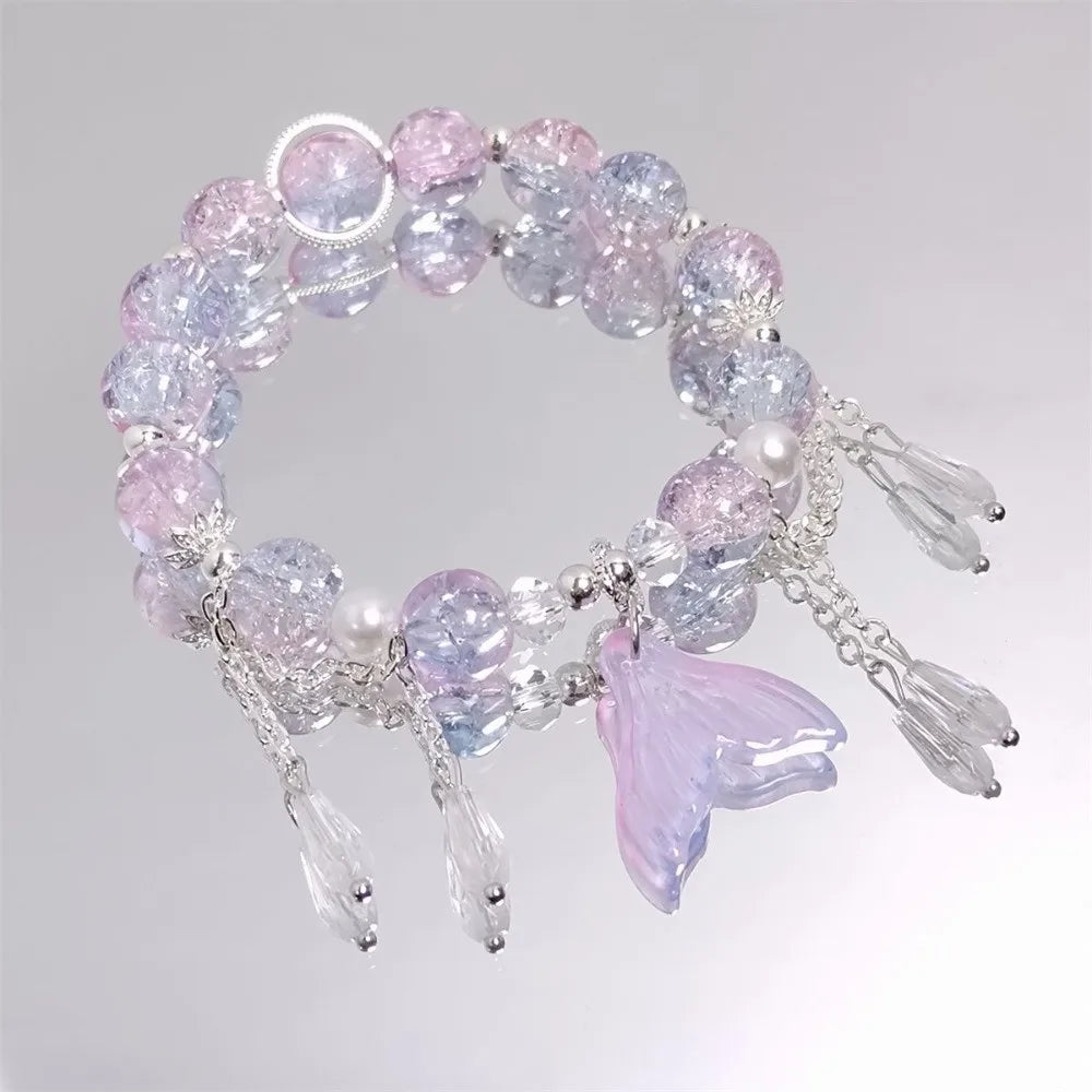Fishtail Crystal Colorful Bead Bracelet | Korean Style Wrap Bead Wrap Bracelet PLUSH Purple