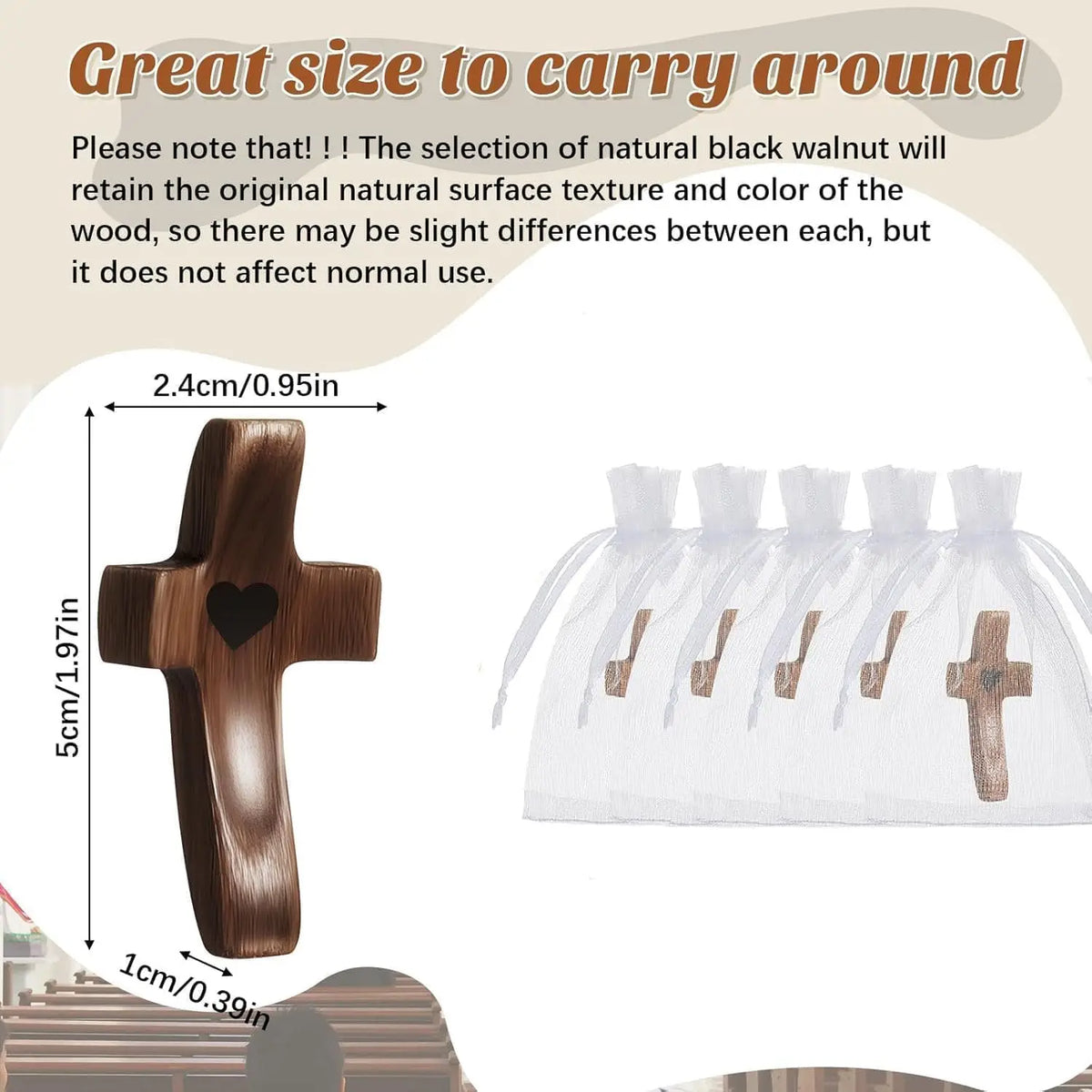 Handmade Wooden Pocket Cross 3pcs Set with Organza Bags | Gift Religious Wood Craft PLUSH