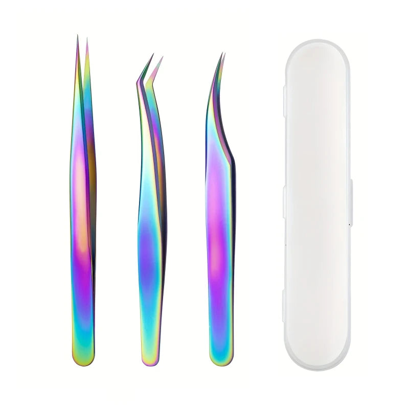 Stainless Steel Eyelash Tweezers Set – 3 Pcs with Box Eyelash Tweezers Set PLUSH 3 PCS With box