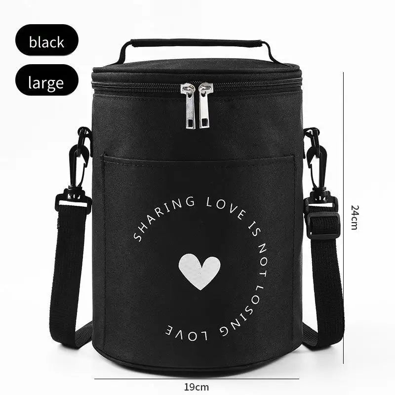 Round Insulated Lunch Bag 19x24cm – Thermal Food Tote Insulated Lunch Bag PLUSH Black 19x24cm