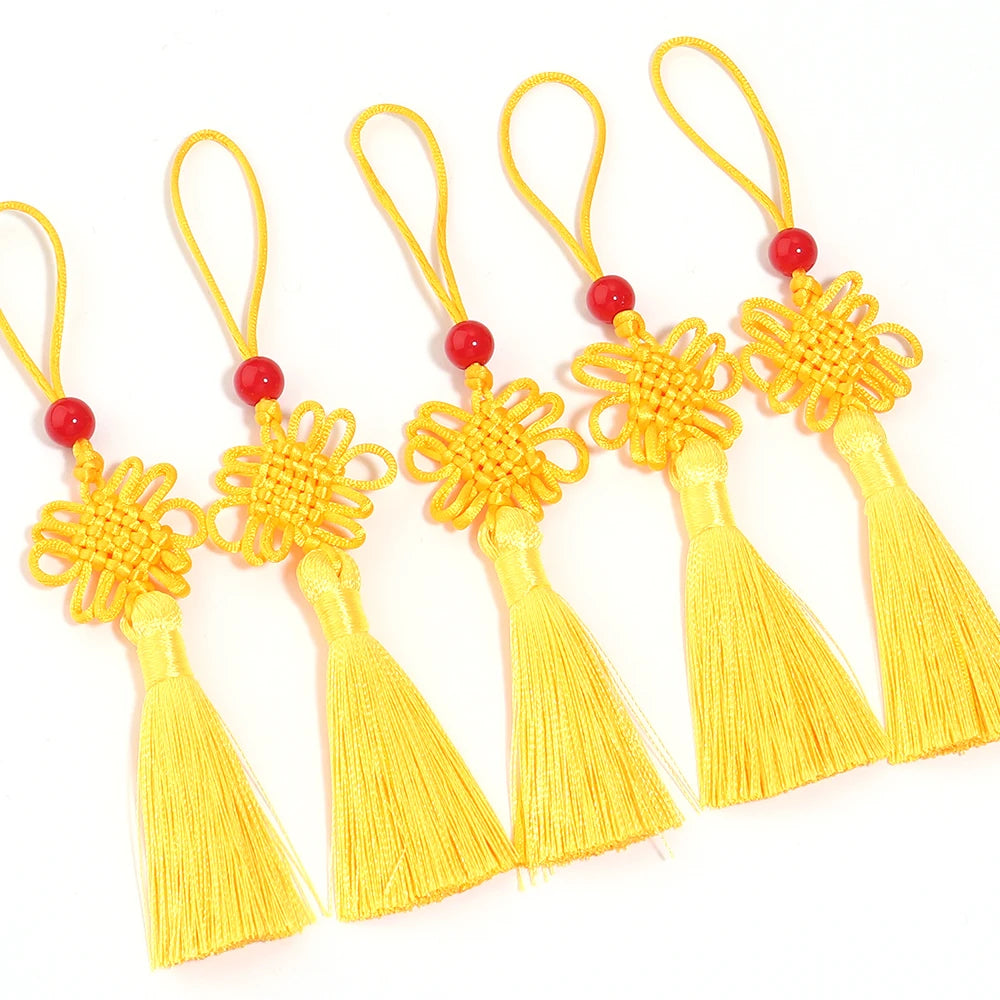 6pcs Chinese Knot Tassel Charms 140cm – DIY Jewelry & Decor Tassel Fringe Charms PLUSH yellow