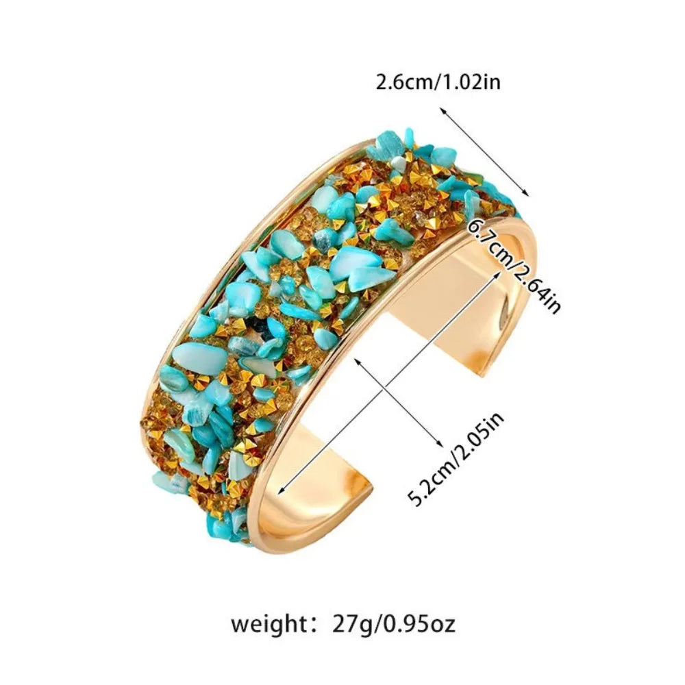 Bohemian Wide Open Cuff Bangle – Rhinestone Stone Bracelet Cuff Bangle Bracelet PLUSH
