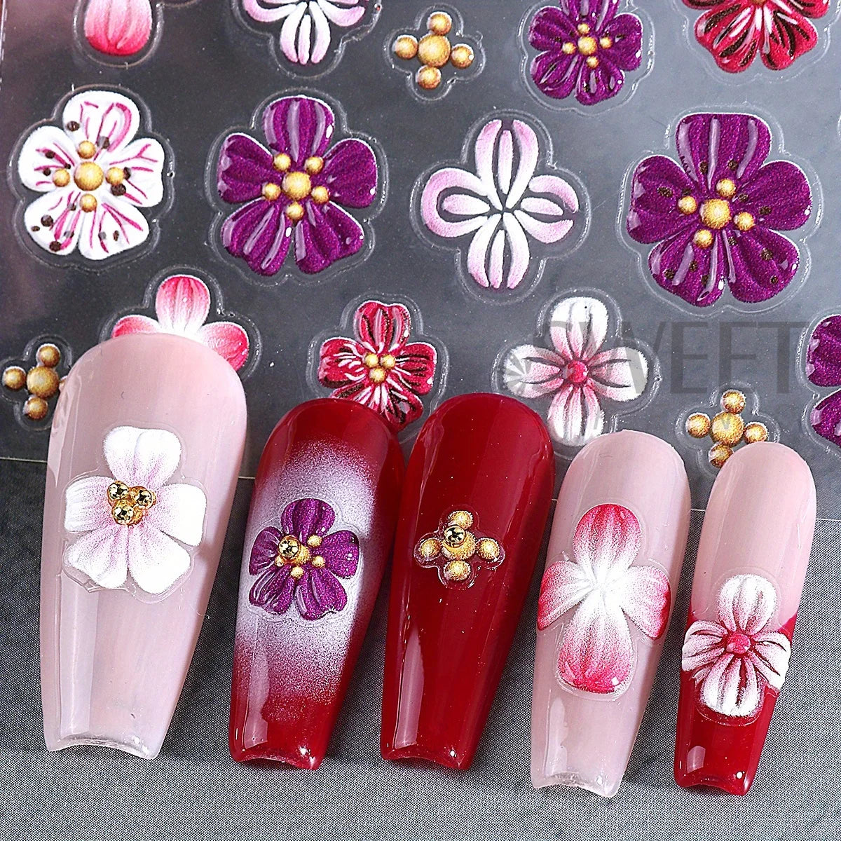 3D Hibiscus Floral Matte Nail Stickers Gradient Purple Pink – 2pcs Nail Art Stickers PLUSH