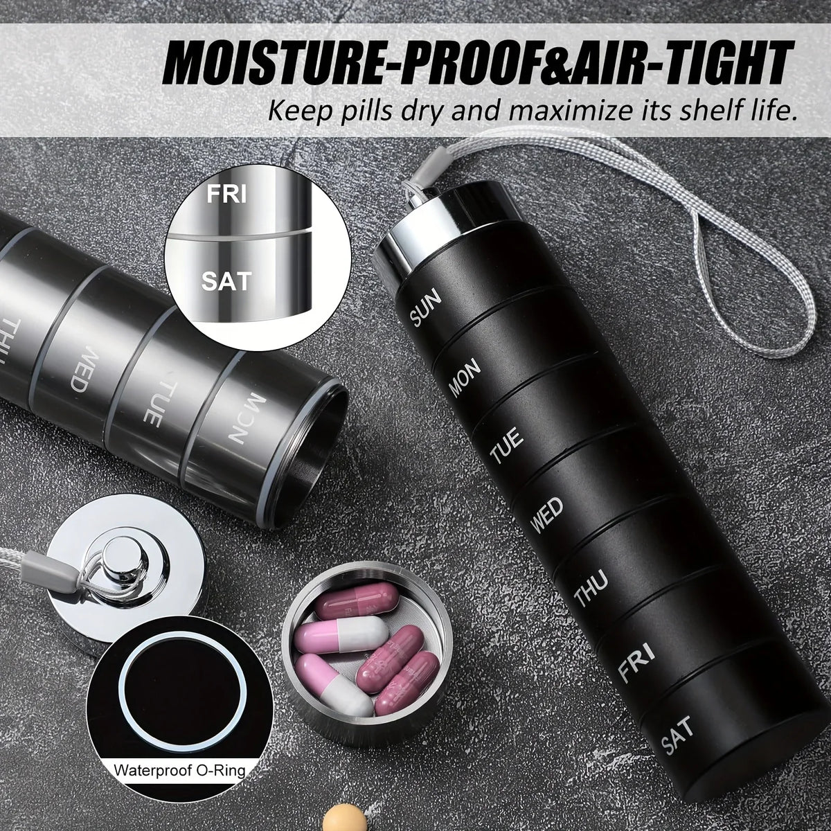 Metal 7-Day Pill Organizer – Waterproof Travel Pill Case Pill Organizer PLUSH