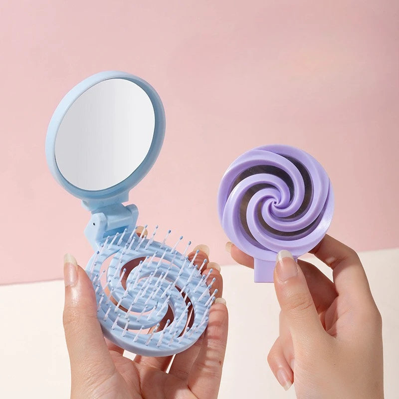 Mini 2-in-1 Foldable Scalp Massage Comb with Mirror | Travel Scalp Massage Comb PLUSH