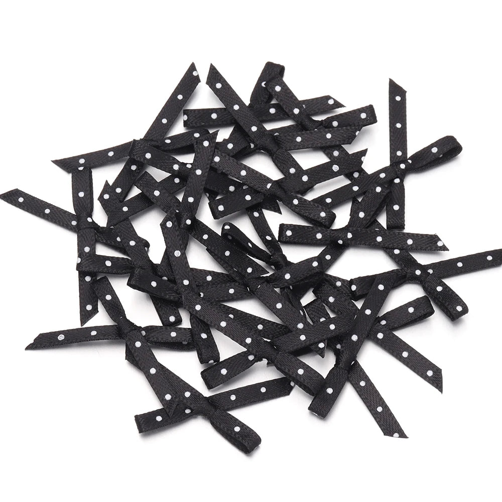 50pcs Polka Dot Ribbon Bows – DIY Gift Wrapping & Hair Decor Ribbon Bows PLUSH black