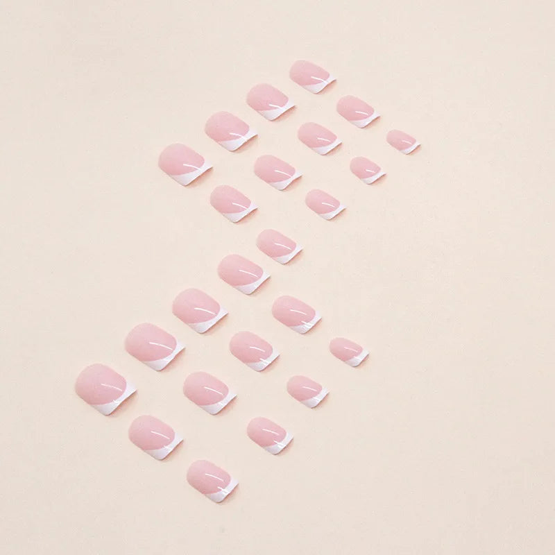 24pcs Pink Short Square Press On Nails | Y2K French Tips Press-On Nails PLUSH