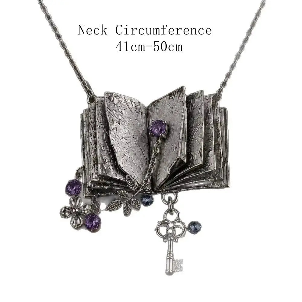 Antique Book Pendant Necklace – Floral Leaf Key Charm Pendant Necklace PLUSH