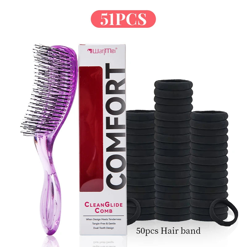 Japanese Anti-Static Hair Brush & Massage Comb Set w/ Hair Ties Hair Brush Set PLUSH Purple 51pcs