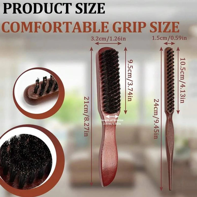 Professional Bristle Hair Brushes Wooden Handle – 2pc Set Hair Styling Brush PLUSH