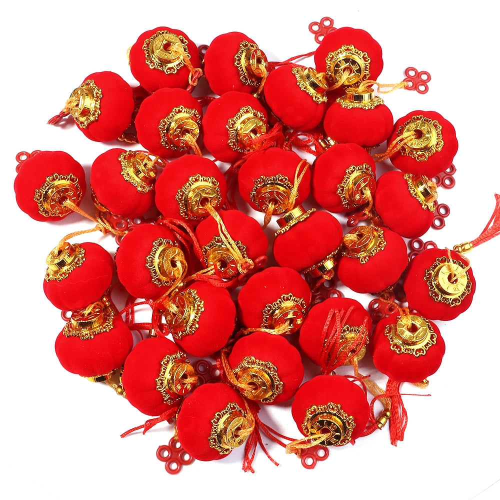 Mini Red Flocking Lanterns Chinese New Year DIY Decor 16-30pcs DIY Craft Decoration PLUSH 3.8cm x 30pcs