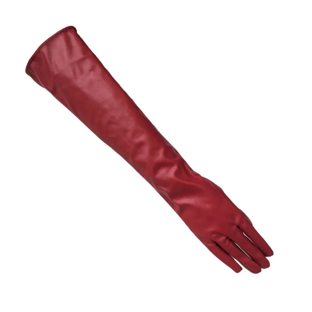Women's PU Leather Elbow Gloves – 1920s Long Touch Screen Style Long Fashion Gloves PLUSH Red