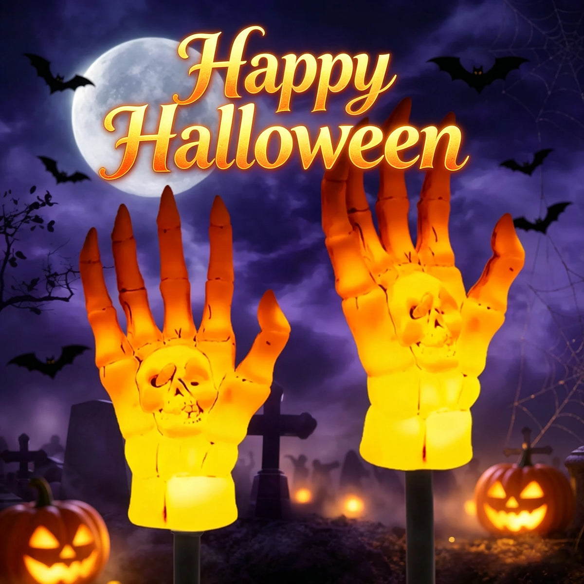 Halloween Skeleton Skull Solar Pathway Lights – LED Flickering Solar Pathway Lights PLUSH