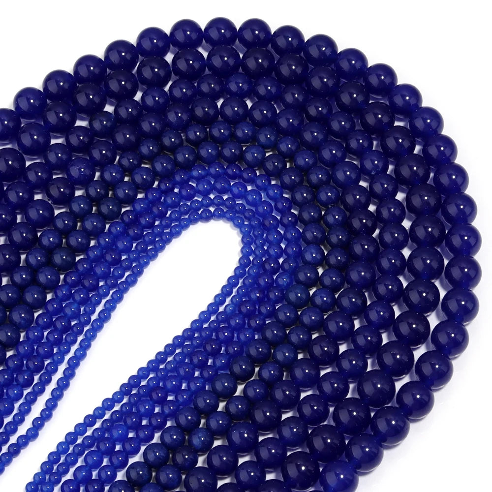 Dark Blue Chalcedony Round Stone Beads 4–12mm | DIY Jewelry Natural Stone Beads PLUSH