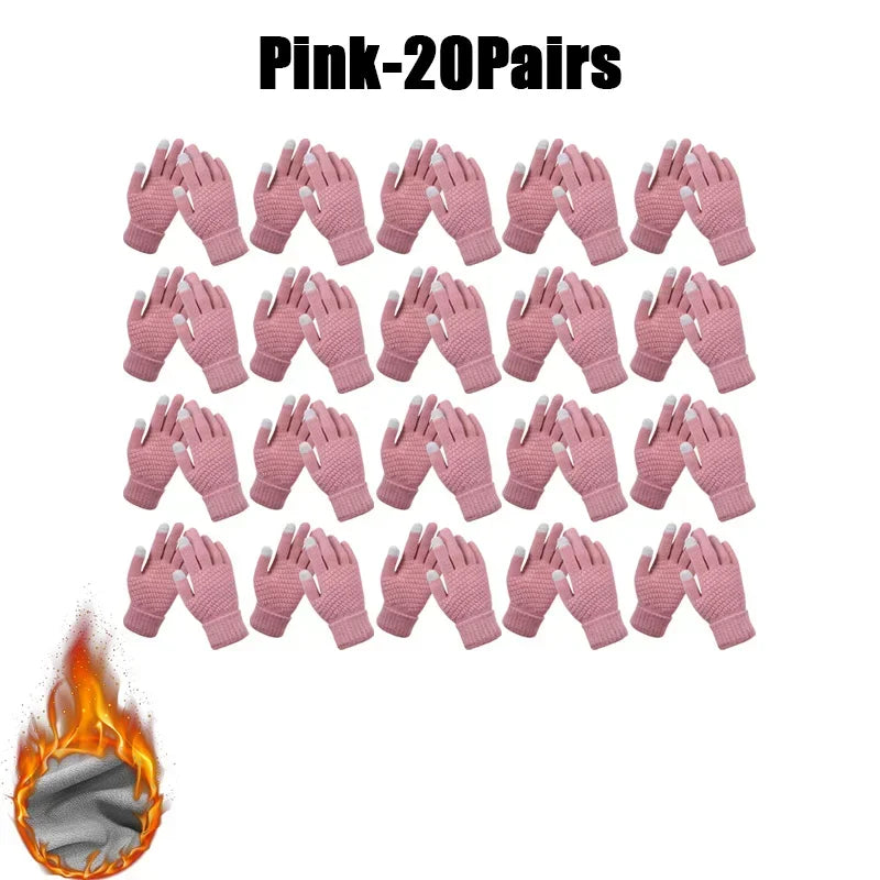 Winter Touch Screen Gloves – Warm Knit Mittens Unisex Winter Knit Gloves PLUSH Pink-20Pairs