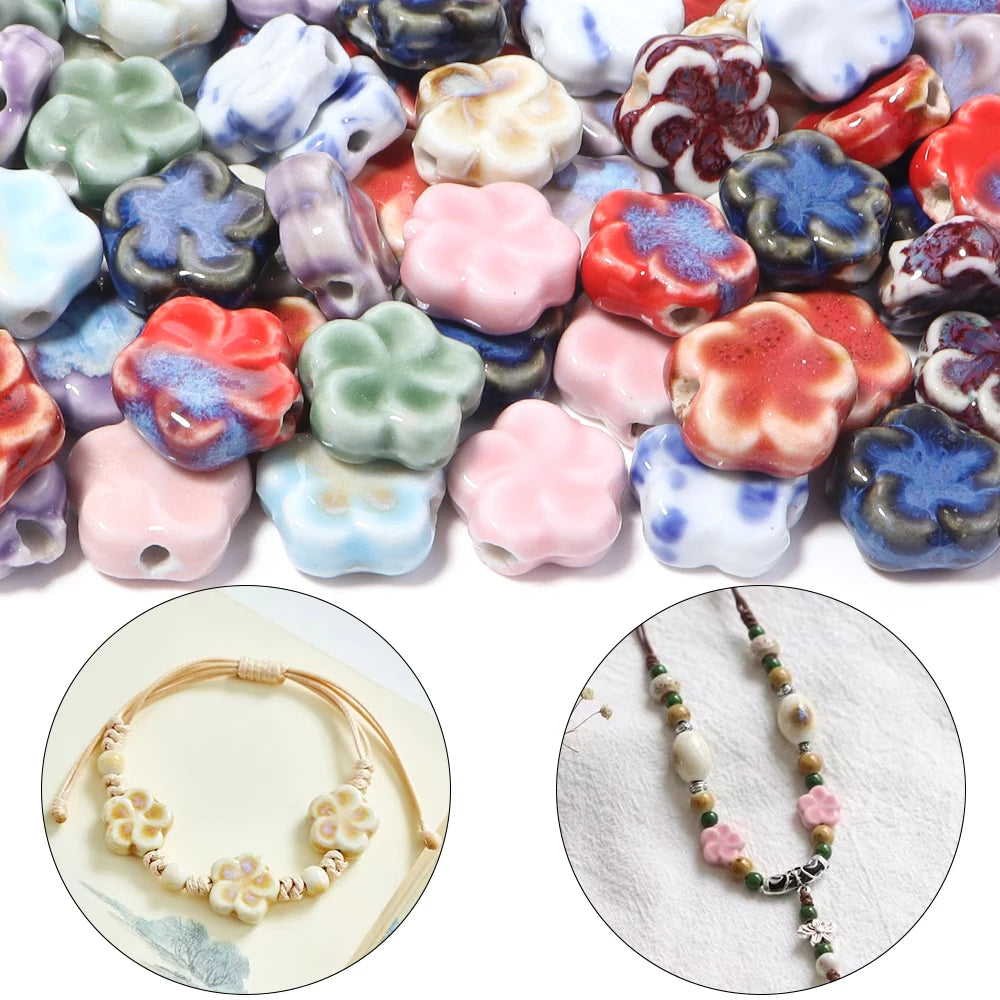10pcs Flower Ceramic Spacer Beads 15.5mm – DIY Jewelry Making Ceramic Spacer Beads PLUSH