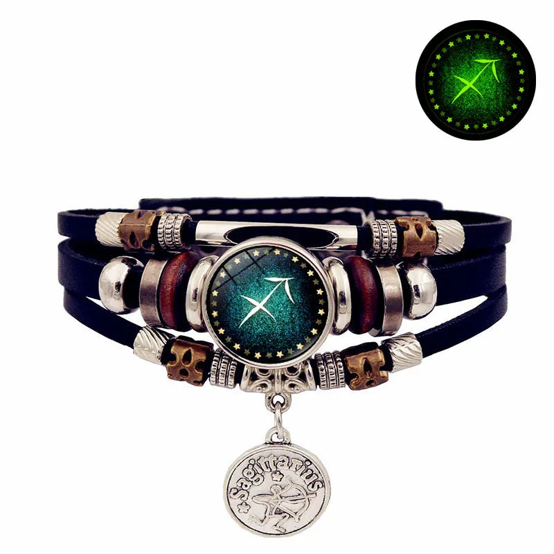 Zodiac Luminous Leather Bracelet – Multilayer Beaded Unisex Charm Bracelet PLUSH 3-Sagittarius