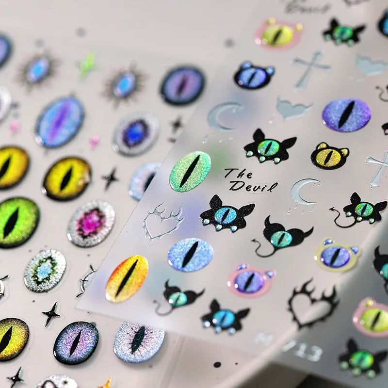 Cat's Eye Dragon Snake Eye Nail Stickers Punk Y2K Decals Nail Art Stickers PLUSH
