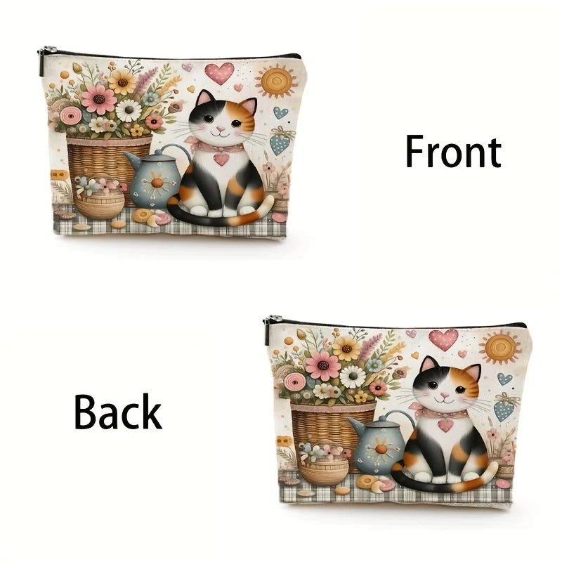 Cat & Flower Makeup Bag – Cute Multifunctional Travel Zip Pouch Makeup Travel Bag PLUSH