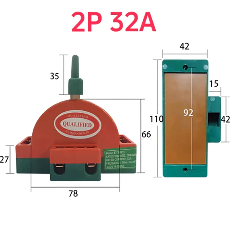 DPDT Knife Disconnect Switch 32A 63A 100A – 2 Pole Double Throw Knife Disconnect Switch PLUSH 2P32A
