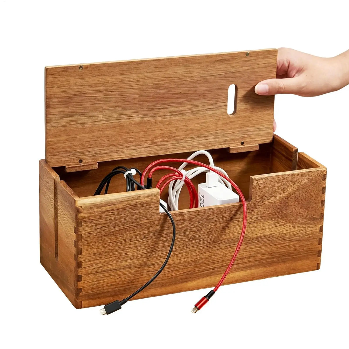 Wooden Cable Storage Box – Desk Cord & Charger Organizer Cable Organizer Box PLUSH