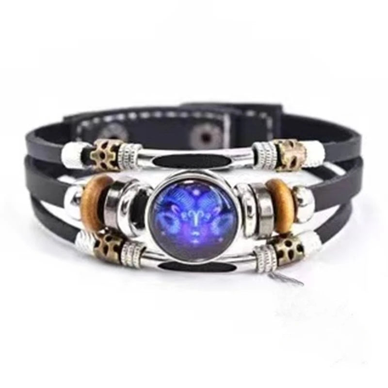 Zodiac Constellation Luminous Leather Bracelet | Unisex Gift Charm Bracelet PLUSH Aries