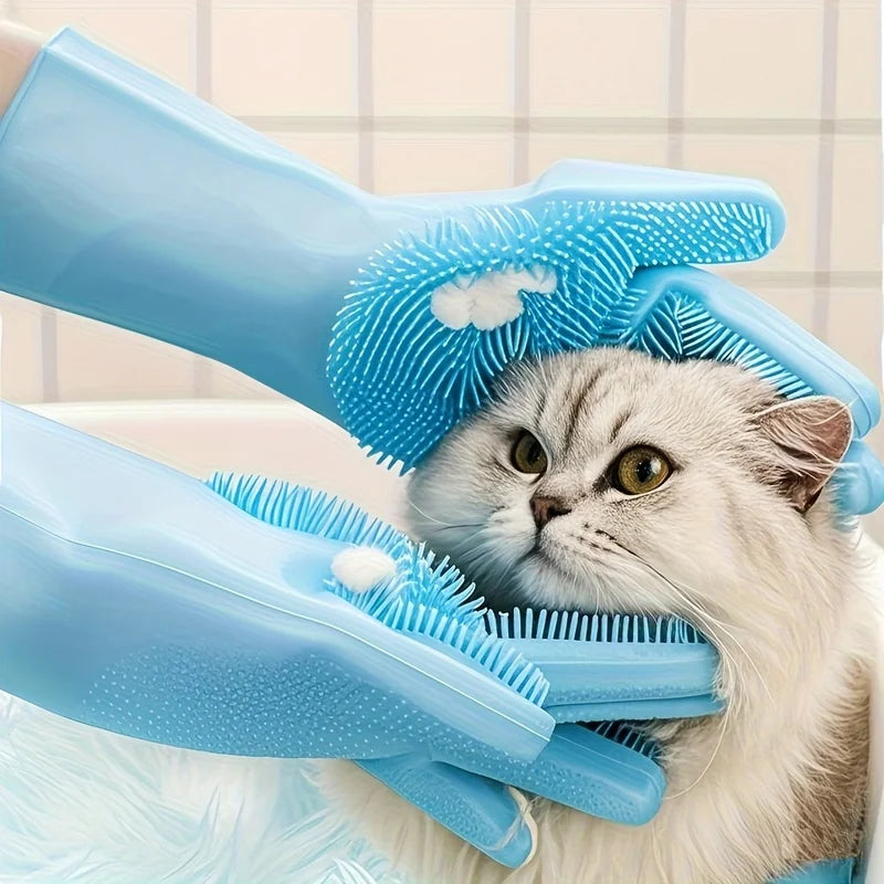 Silicone Pet Bathing Gloves – Dog & Cat Massage Brush Pet Grooming Glove PLUSH