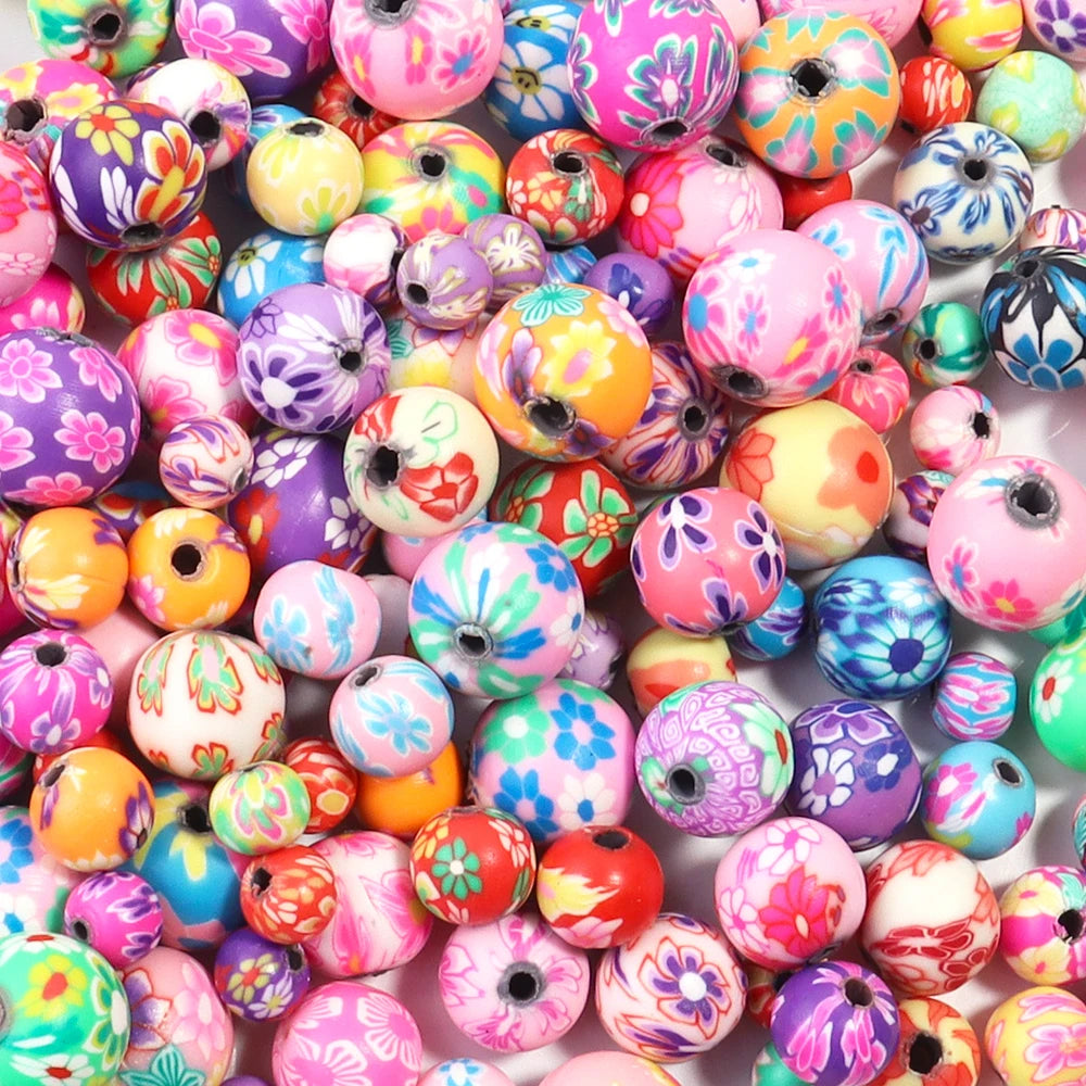 50pcs Polymer Clay Flower Round Spacer Beads – DIY Jewelry Clay Spacer Beads PLUSH