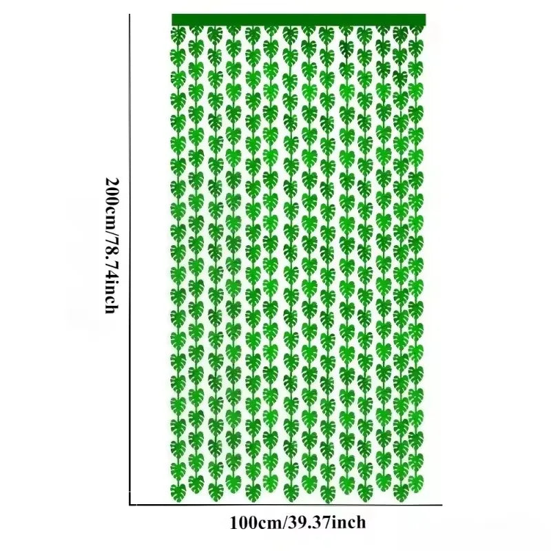 Jungle Leaf Foil Fringe Curtain – Tropical Party Backdrop Party Backdrop Curtain PLUSH