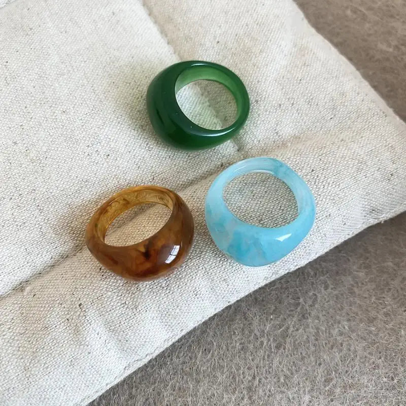 Colorful Resin Geometric Rings – Retro Irregular Fashion Set Resin Fashion Rings PLUSH A2