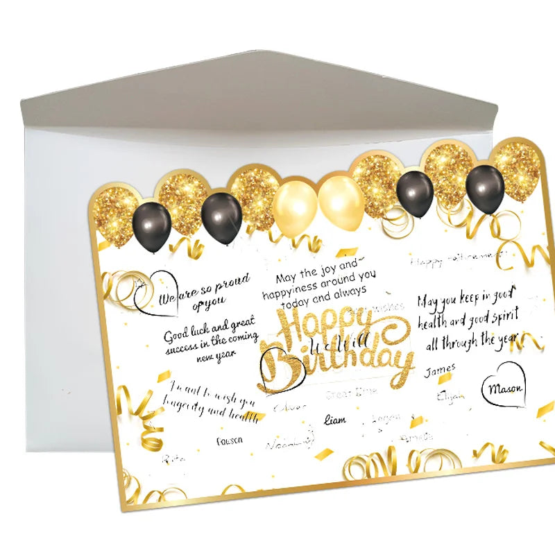 Black Gold Giant Birthday Guestbook & Commemorative Card Party Guestbook PLUSH white