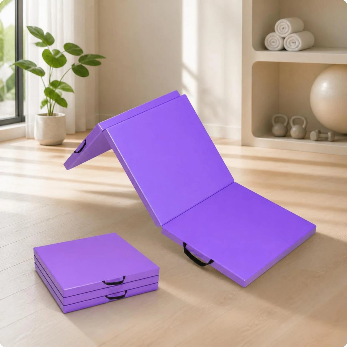 Tri-Fold Exercise Mat 5cm Thick with Handles | Folding Gym Mat Folding Exercise Mat PLUSH Tri-fold 180-60-5c G