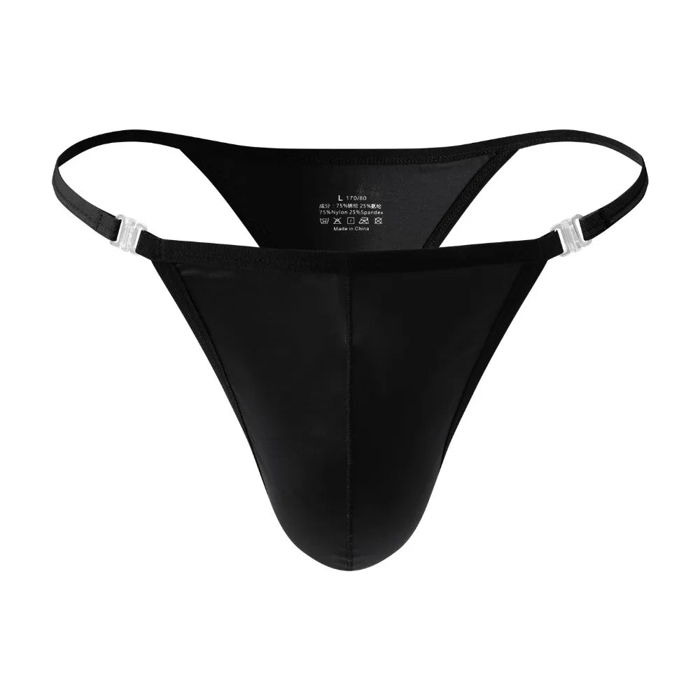 Men's Low-Rise T-Back Thong Briefs | Nylon Bikini Underwear Men's Thong Briefs PLUSH Black L