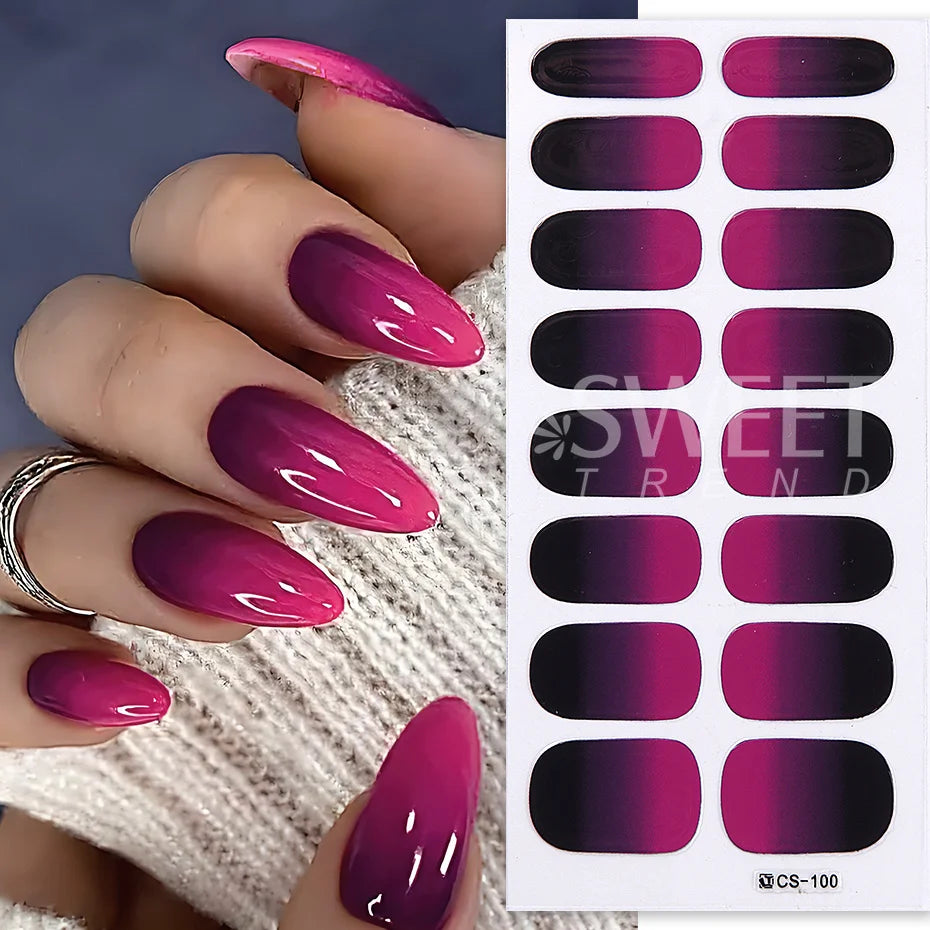 6pcs Ombre Gel Nail Stickers Pink Blue Gradient Full Cover Set Nail Art Stickers PLUSH