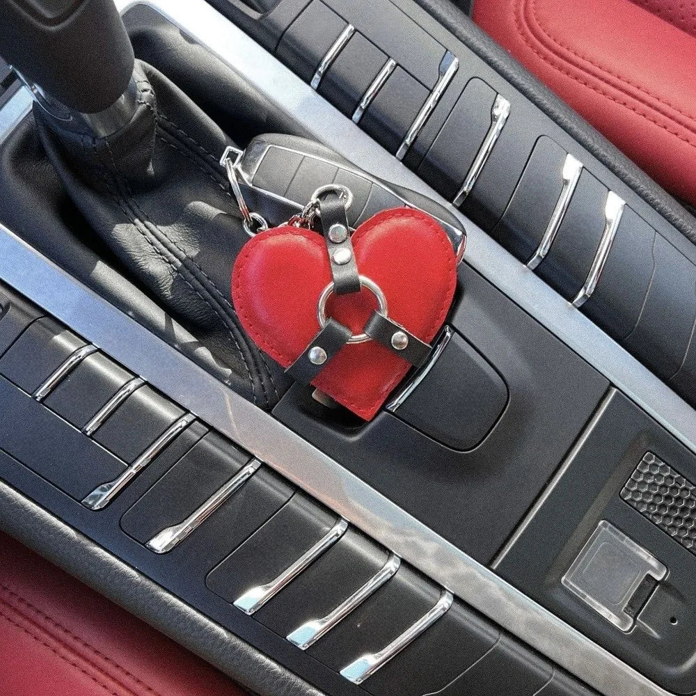 Y2K Rivet Heart Bag Charm – Punk Gothic Leather Keychain Bag Charm Keychain PLUSH