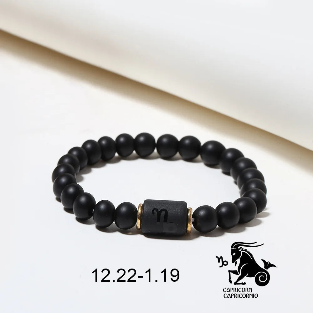 Zodiac Constellation Matte Black Agate Beaded Bracelet Beaded Bracelet PLUSH Capricorn