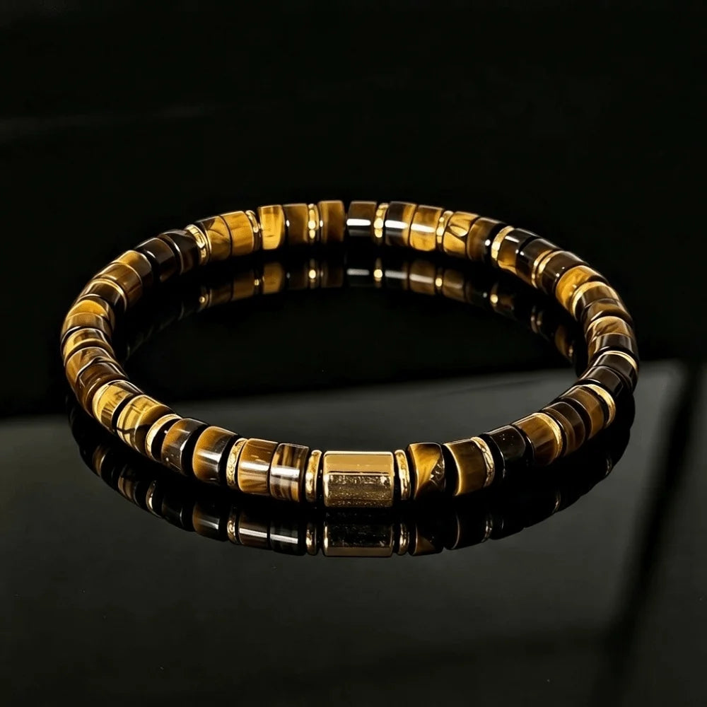 Golden Tube Bead Stone Stretch Bracelet Blue Yellow Unisex Stone Stretch Bracelet PLUSH Yellow