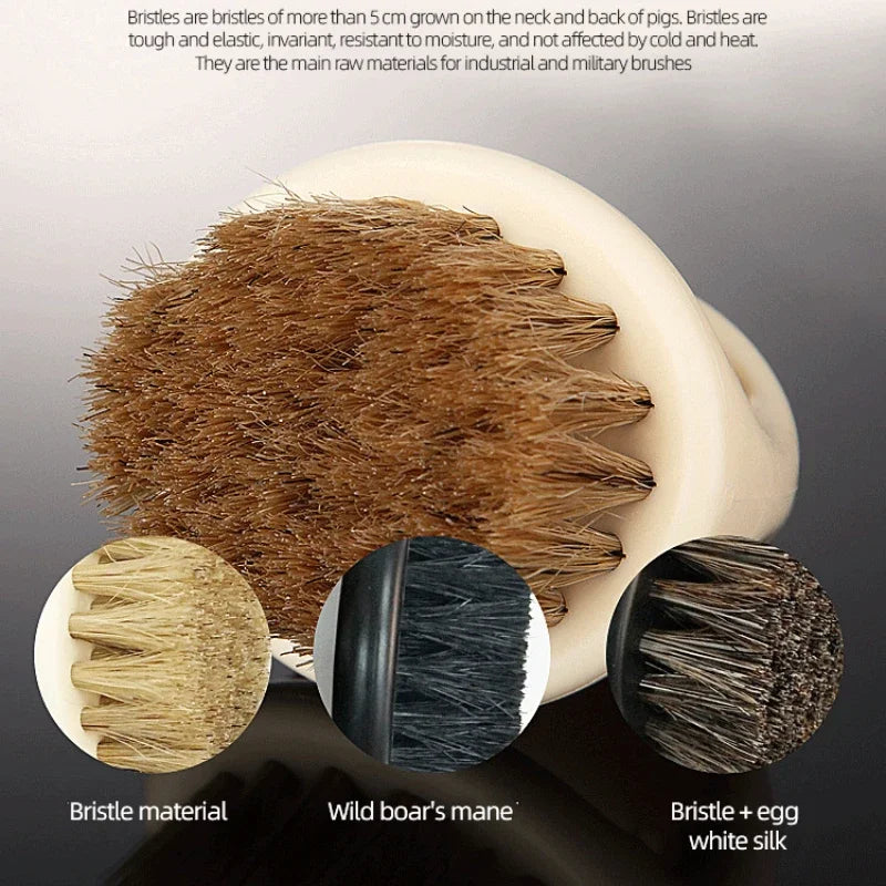 Men's Boar Bristle Beard Brush – Round Black Handle Grooming Beard Grooming Brush PLUSH