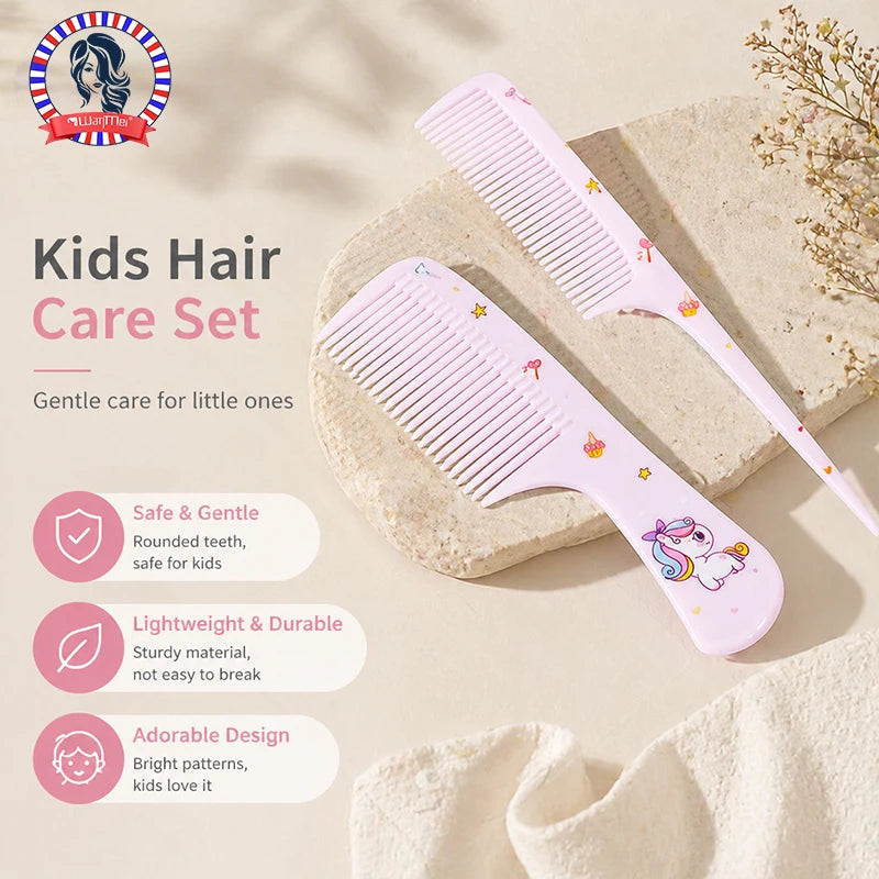 2-Piece Unicorn Detangling & Rat Tail Comb Set for Girls Hair Comb Set PLUSH