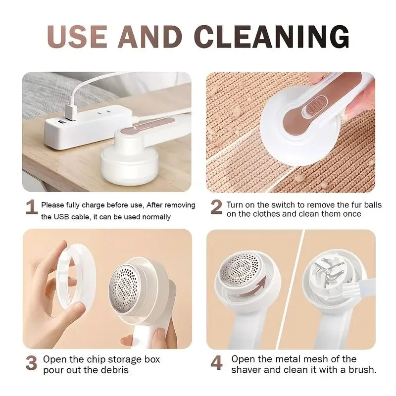 USB Rechargeable Fabric Shaver & Lint Remover + Extra Blade Electric Fabric Shaver PLUSH