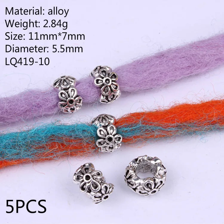 5pcs Silver Viking Dreadlock Hair Beads – Braid Cuffs & Clips Hair Bead Cuffs PLUSH
