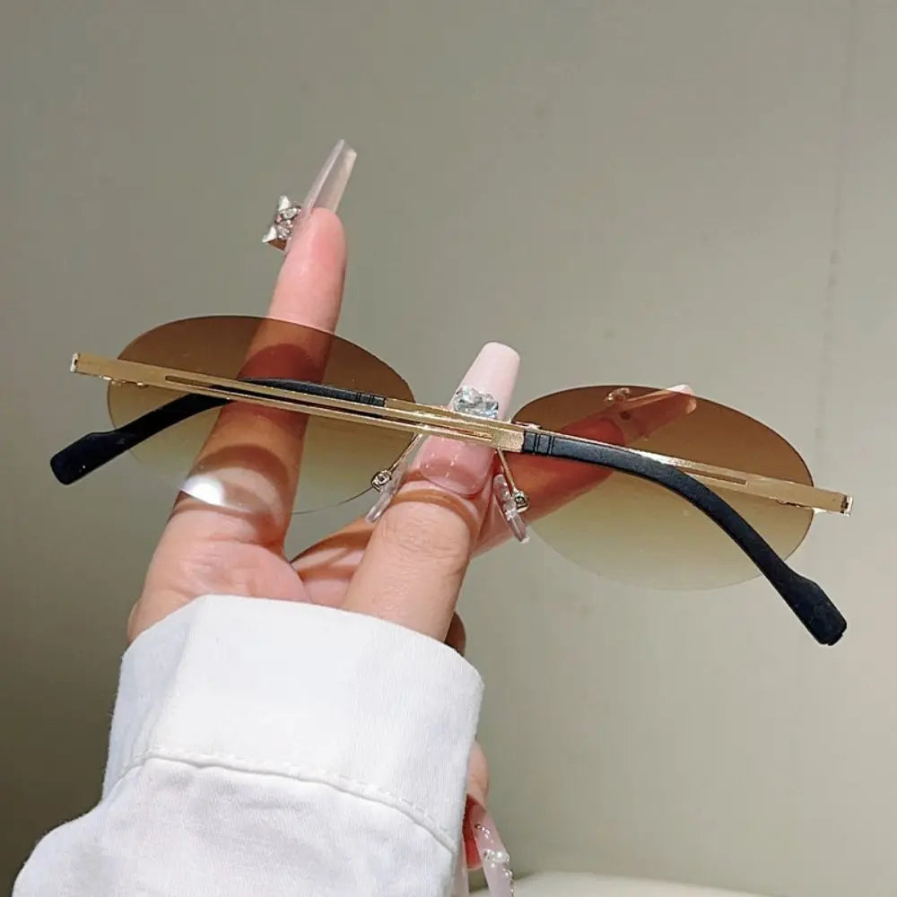 Vintage Rimless Oval Sunglasses – Retro Gradient Women's Shades Rimless Oval Sunglasses PLUSH