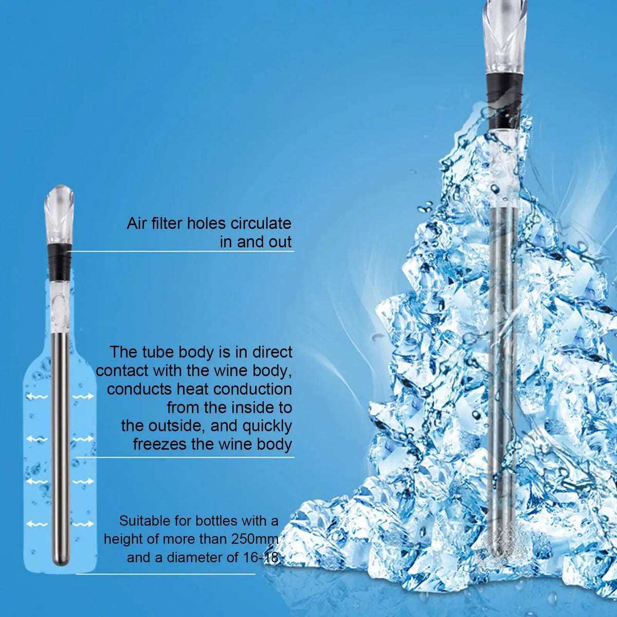 Stainless Steel Wine Chiller Stick – Chill, Aerate & Pour Wine Chiller Stick PLUSH