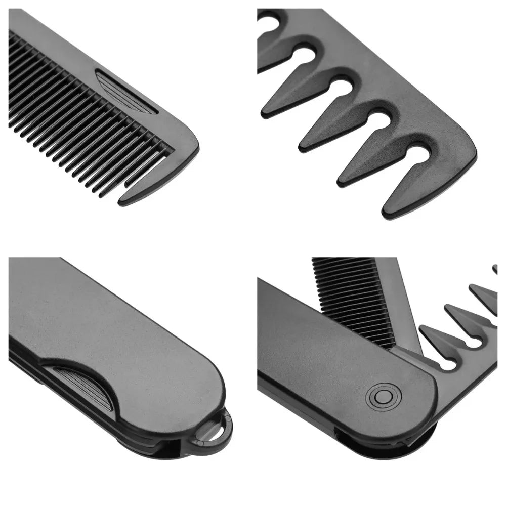3-in-1 Folding Pocket Comb – Wide Tooth Beard Barber Comb Hair Styling Comb PLUSH