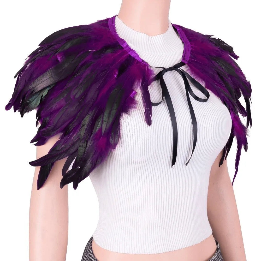 Adjustable Feather Shawl Shrug – Punk Rave Halloween Cape Feather Costume Cape PLUSH